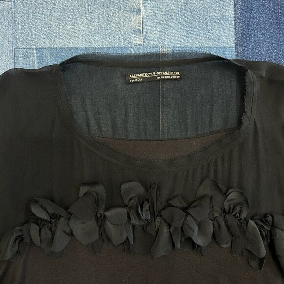 All Saints - Black Swing Top w/ Silk cut floral rosette detail - Picture 6 of 7